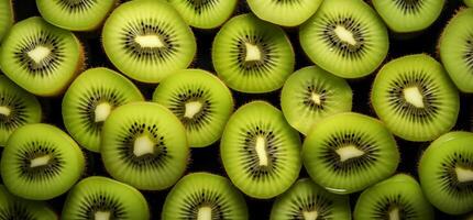 A pile of fresh Kiwi fruit form the background, shown from above photo