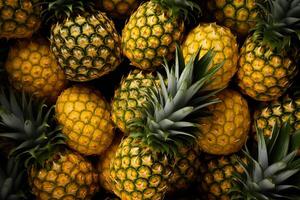 A pile of fresh Pineapple form the background, shown from above photo