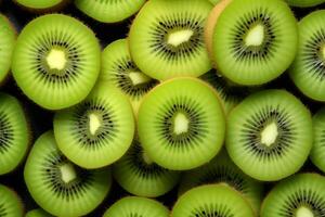 A pile of fresh Kiwi fruit form the background, shown from above photo