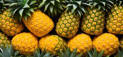 A pile of fresh Pineapple form the background, shown from above photo