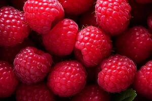 A pile of fresh Raspberry form the background, shown from above photo