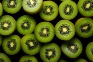 A pile of fresh Kiwi fruit form the background, shown from above photo