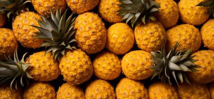 A pile of fresh Pineapple form the background, shown from above photo
