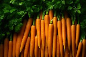 A pile of fresh carrot form the background, shown from above photo