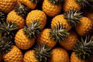 A pile of fresh Pineapple form the background, shown from above photo