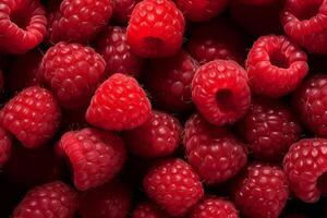 A pile of fresh Raspberry form the background, shown from above photo