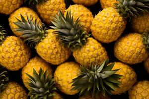 A pile of fresh Pineapple form the background, shown from above photo