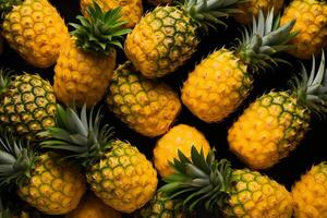 A pile of fresh Pineapple form the background, shown from above photo