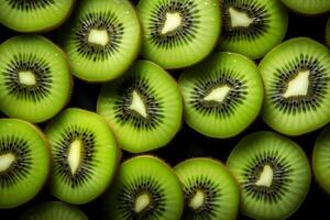 A pile of fresh Kiwi fruit form the background, shown from above photo