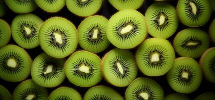 A pile of fresh Kiwi fruit form the background, shown from above photo