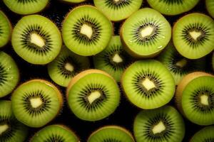 A pile of fresh Kiwi fruit form the background, shown from above photo