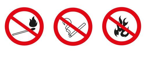 Do not smoke or use open flames. Signs open source of ignition and no smoking signs. vector