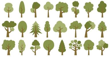 Trees in shades of green. Collection of illustrations of trees. Wood for every taste. Abstraction of trees. vector