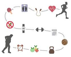Way to lose weight. Hard mode and proper nutrition brings the desired result. vector