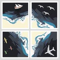 Ocean waves from a bird's eye view. Top view of the sea. Shoreline. Travel concept. vector