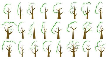 Collection of illustrations of trees. Abstraction of trees. Various trees. vector