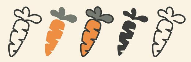 Carrot in different styles. Carrot icons. Set of carrots. A variety of carrots. vector
