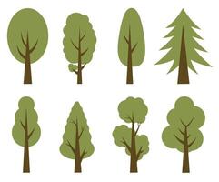 Green tall trees. Collection of illustrations of trees. Wood for every taste. Abstraction of trees. vector