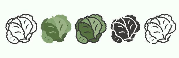 Cabbage in different styles. Cabbage icons. Set of cabbage. vector