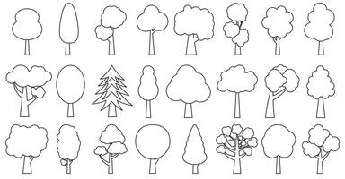 Trees drawn with a thin line. Collection of illustrations of trees. Wood for every taste. Abstraction of trees. vector