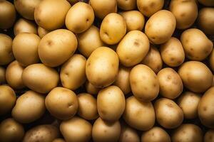 A pile of fresh potato form the background, shown from above photo
