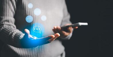 smartphone facilitate chat-based communication and online messaging services, playing crucial role in network marketing, business strategies, and modern technology concepts on web. chat, message. photo