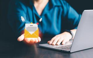 Cyberspace, businesses use electronic mail to reach clients, leveraging online networks and social media for effective marketing and communication through computers. electronic mail, cyberspace. photo