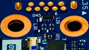 a close up of a computer motherboard with a few holes photo