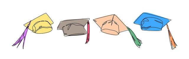 Set collection of graduation cap. Editable line and colored. Graphic illustration. vector