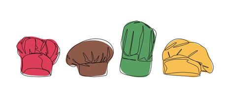 Set collection of chef hat. Editable line and colored. Gillustration. vector