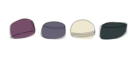 Set collection of muslim cap, kopiah. Editable line and colored. Graphic illustration. vector