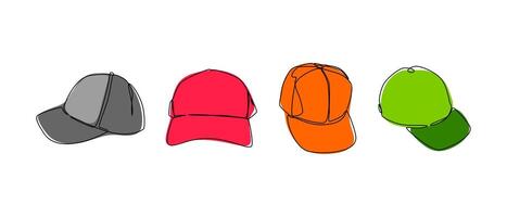 Set collection of baseball cap, trucker cap. Editable line and colored. Graphic illustration. vector