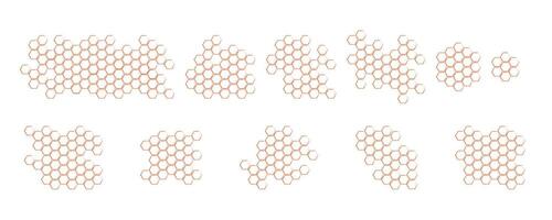 Textured honeycomb. Propolis honeycomb set. Doodle hand drawn honeycomb structure. Honey, pollen, wax, parchment bee products in sketch style. Stock black and white illustration on white background vector