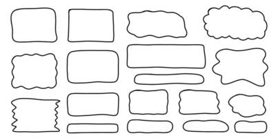 Hand drawn Rectangle frame set. Doodle wavy curve deformed textured frames. Border sketch. illustration isolated on a white background. vector