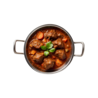 Tasty Mutton Curry in a Bowl on an Iron Pan Isolated on a Transparent Background. Mutton Curry Isolated on a Transparent Background png