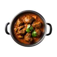 Hearty Mutton Curry in a Bowl on an Iron Pan Isolated on a Transparent Background. Mutton Curry Isolated on a Transparent Background png