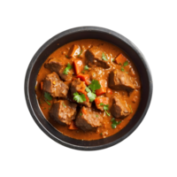 Spicy Mutton Curry in a Bowl on an Iron Pan Isolated on a Transparent Background. Mutton Curry Isolated on a Transparent Background png