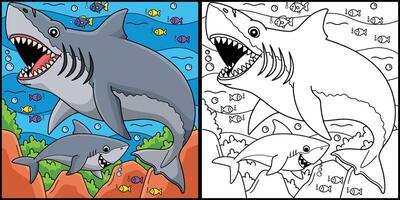 Megalodon Shark Coloring Page Colored Illustration vector