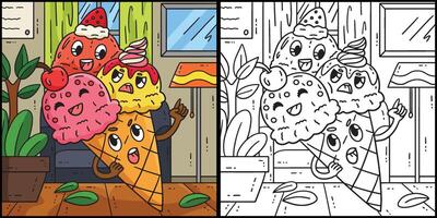 Triple Scoop Ice Cream Coloring Page Illustration vector