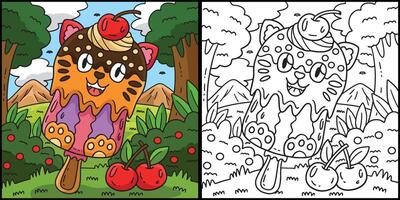 Ice Cream Cat Popsicle Coloring Page Illustration vector