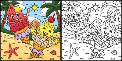 Ice Cream Two Soft Serve Coloring Illustration vector