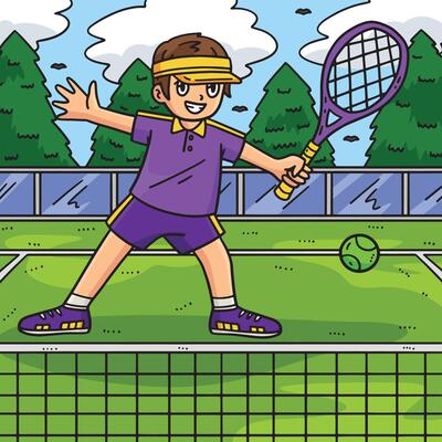 Tennis Player Passing Ball Racket Colored Cartoon