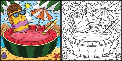 Ice Cream Popsicle on Watermelon Pool Illustration vector
