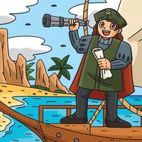 Columbus Day Man with Scroll Telescope Colored vector