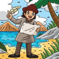 Columbus Day Explorer with Quill and Map Colored vector