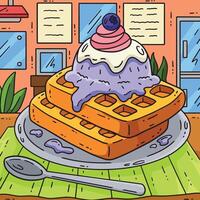 Waffle with an Ice Cream Scoop Colored Cartoon vector