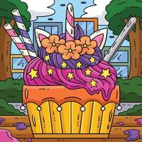 Ice Cream with Unicorn Horn Colored Cartoon vector