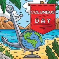 Columbus Day with Flag, Anchor and Globe Colored vector