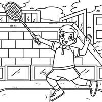 Badminton Player Jumping with Racket Coloring Page vector