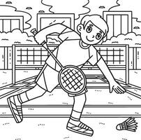 Badminton Player Picking Up Shuttlecock Coloring vector